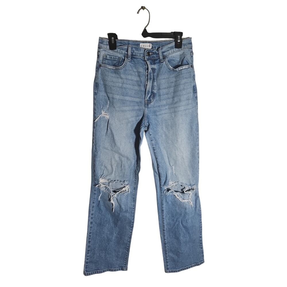 Cello High Rise Straight Leg Distressed Button Fly Jeans Sz 9 90s